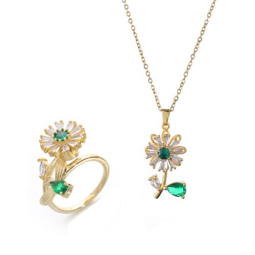 Brass Jewelry Set, Sunflower, gold color plated, rotatable & different styles for choice & micro pave cubic zirconia & for woman, more colors for choice, Sold By PC
