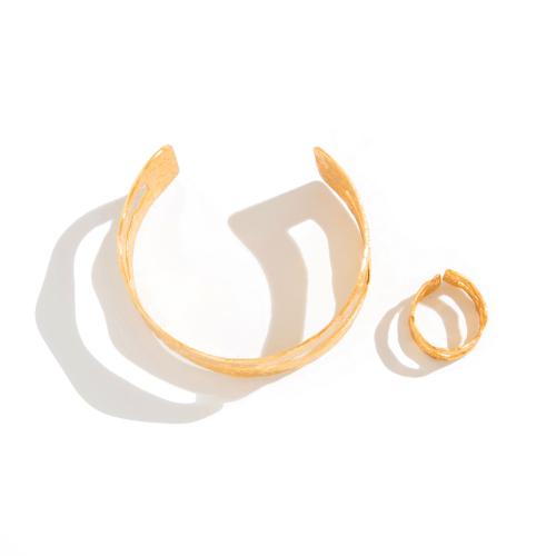 Iron Jewelry Set, bangle & finger ring, plated, 2 pieces & for woman & hollow, golden, Sold By Set