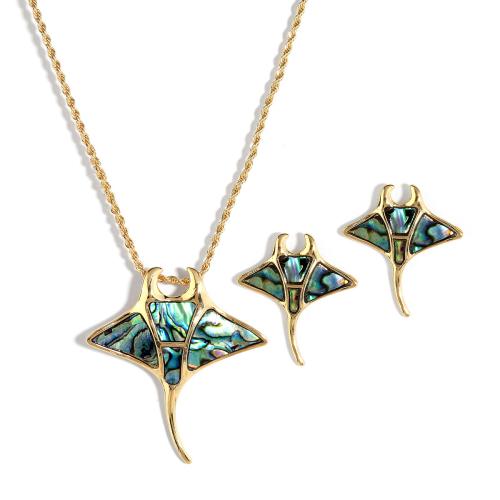 Abalone Shell Jewelry Set, Stud Earring & necklace, with iron chain & Tibetan Style, plated, 2 pieces & fashion jewelry & for woman, golden, Sold By Set