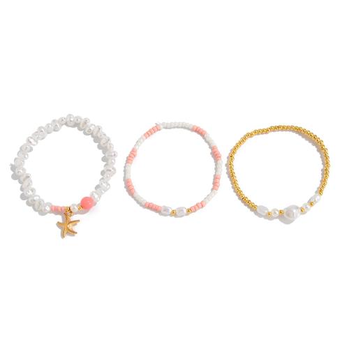 Tibetan Style Bracelet Set, with Seedbead & Elastic Thread & Copper Coated Plastic & Plastic Pearl, handmade, three pieces & different styles for choice & for woman, mixed colors, Sold By Set