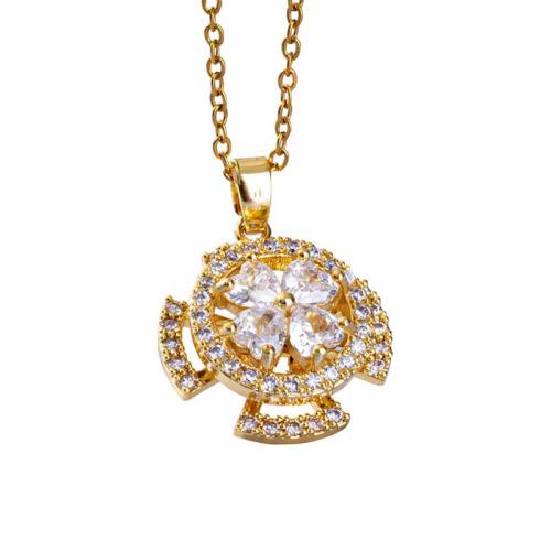 Brass Necklace, with 5cm extender chain, fashion jewelry & micro pave cubic zirconia & for woman, golden, Pendant:1.7cm, Length:40 cm, Sold By PC