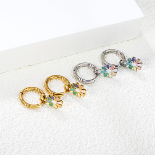 Edelstahl Tropfen Ohrring, 304 Edelstahl, Blume, plattiert, Modeschmuck & für Frau & Emaille, keine, verkauft von Paar