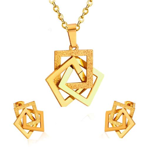 Fashion Stainless Steel Jewelry Sets, Stud Earring & necklace, 304 Stainless Steel, plated, 2 pieces & for woman & hollow, more colors for choice, Sold By Set