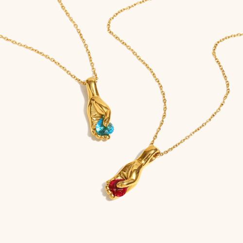 304 Stainless Steel Necklace, with Cubic Zirconia, 18K gold plated, fashion jewelry & for woman, more colors for choice, Sold By PC