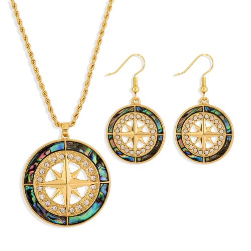 Tibetan Style Jewelry Set, earring & necklace, with iron chain & Abalone Shell, plated, 2 pieces & different styles for choice & for woman, golden, Sold By Set