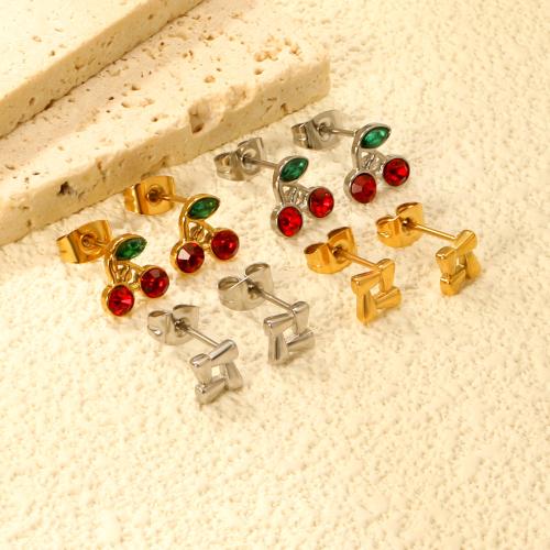 Stainless Steel Stud Earrings, 304 Stainless Steel, plated, different styles for choice & for woman & with rhinestone, more colors for choice, Sold By Pair