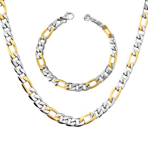 Fashion Stainless Steel Jewelry Sets, bracelet & necklace, 304 Stainless Steel, plated, 2 pieces & different length for choice & Unisex, more colors for choice, Sold By Set