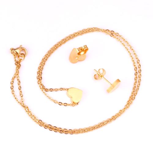 Fashion Stainless Steel Jewelry Sets, Stud Earring & necklace, 304 Stainless Steel, Heart, plated, 2 pieces & fashion jewelry & for woman, more colors for choice, Sold By Set