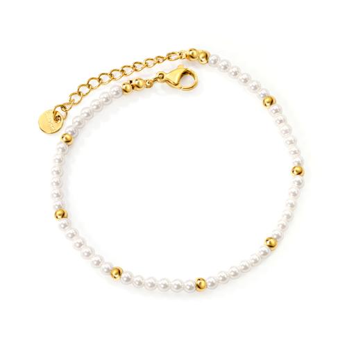 Stainless Steel Jewelry Bracelet, 304 Stainless Steel, with Plastic Pearl, plated, fashion jewelry & for woman, Sold By PC