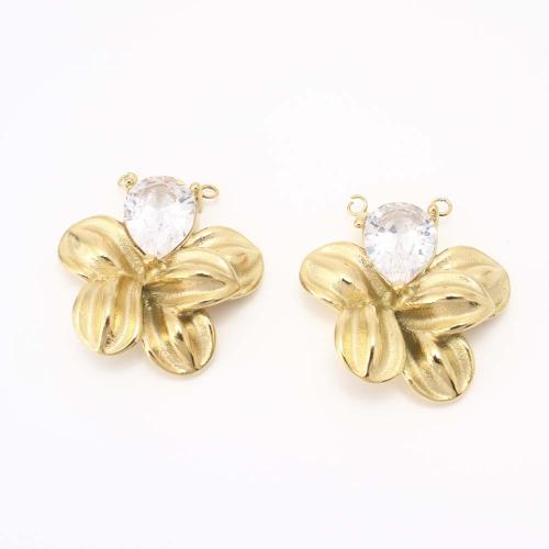 304 Stainless Steel Pendant, with Cubic Zirconia, DIY & double-hole, golden, Sold By PC