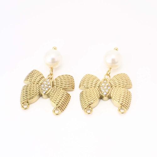 304 Stainless Steel Pendant, DIY & micro pave cubic zirconia, golden, Sold By PC