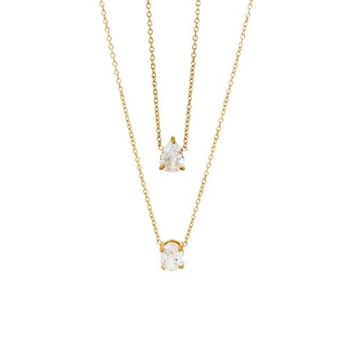 304 Stainless Steel Necklace, with Cubic Zirconia, 18K gold plated, fashion jewelry & for woman & waterproof, Sold By Set