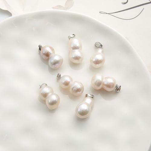 Freshwater Pearl Pendants, with Alloy, Calabash, gold color plated, fashion jewelry, white, 16x18mm, Sold By PC