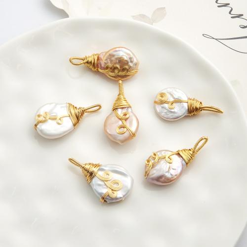 Freshwater Pearl Pendants, with Alloy, Baroque, gold color plated, fashion jewelry, more colors for choice, 28x26.50mm, Sold By PC