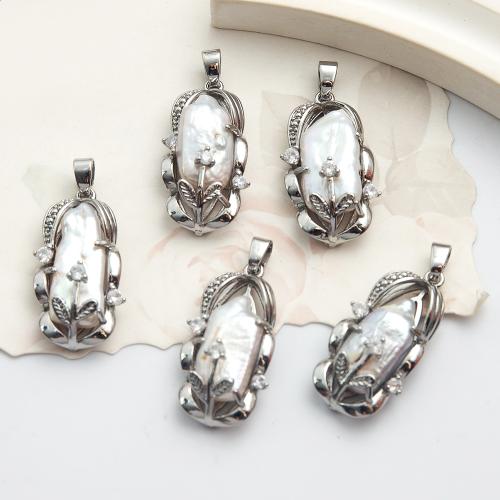 Freshwater Pearl Pendants, with Alloy, Baroque, gold color plated, fashion jewelry & with rhinestone, more colors for choice, 15x30mm, Sold By PC