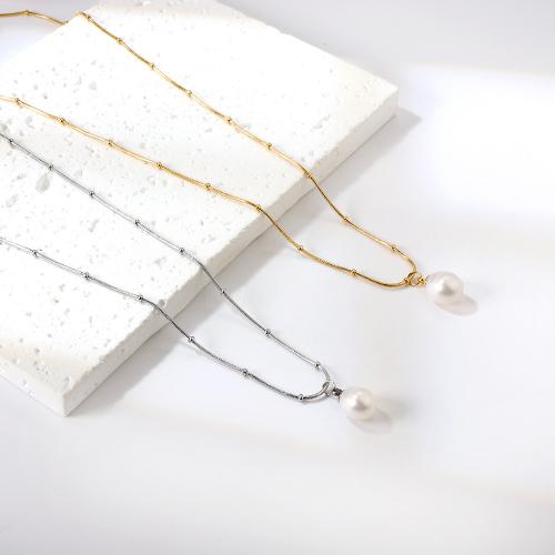 Natural Freshwater Pearl Necklace, 304 Stainless Steel, with Freshwater Pearl, plated, fashion jewelry & different styles for choice & for woman, more colors for choice, Sold By PC