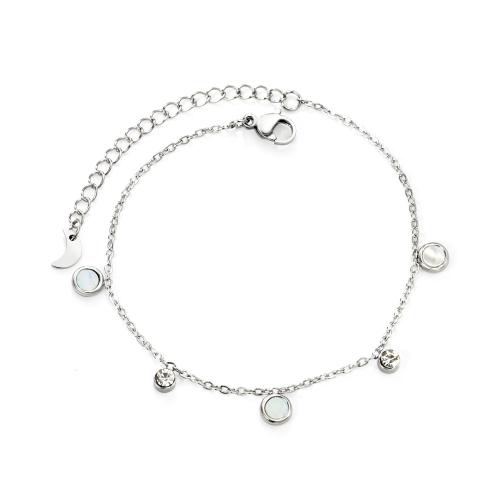 Stainless Steel Jewelry Bracelet, 304 Stainless Steel, with White Shell, plated, fashion jewelry & for woman & with rhinestone, original color, Sold By PC