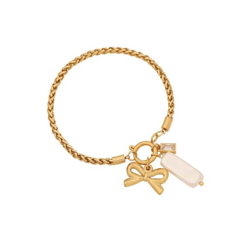 Stainless Steel Jewelry Bracelet, 304 Stainless Steel, with Plastic Pearl, plated, different styles for choice & for woman & with rhinestone, golden, Sold By PC