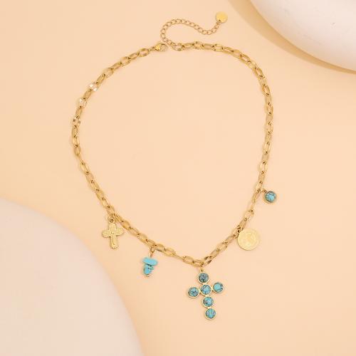 Stainless Steel Jewelry Necklace, 304 Stainless Steel, with turquoise, plated, fashion jewelry & different styles for choice & for woman, golden, Sold By PC