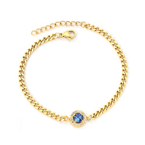 Stainless Steel Jewelry Bracelet, 304 Stainless Steel, with Cubic Zirconia, gold color plated, fashion jewelry & for woman & with rhinestone, Sold By PC