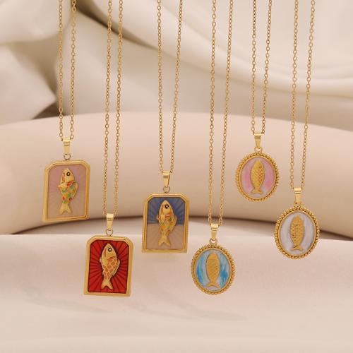 Stainless Steel Jewelry Necklace, 304 Stainless Steel, gold color plated, different styles for choice & for woman & enamel, more colors for choice, Sold By PC