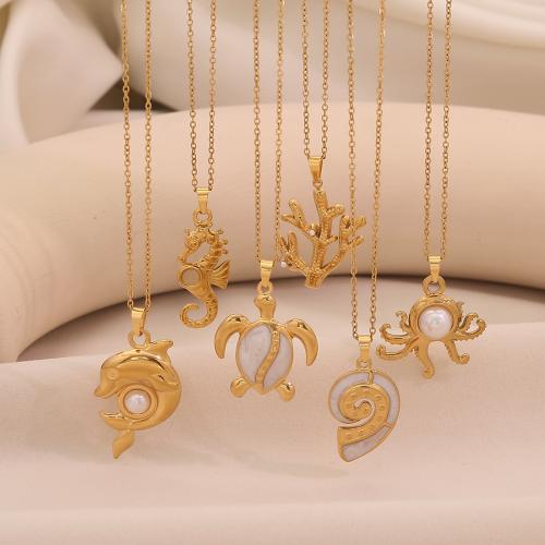 Stainless Steel Jewelry Necklace, 304 Stainless Steel, with Plastic Pearl, plated, fashion jewelry & different styles for choice & for woman, golden, Sold By PC