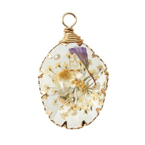 Brass Pendant, with Dried Flower & Resin, plated, DIY & epoxy gel, more colors for choice, nickel, lead & cadmium free, 18.39x8.36x30.60mm, Sold By PC