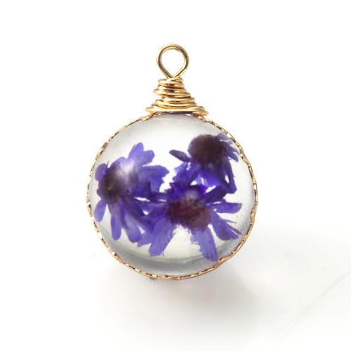 laiton Pendentif, avec Fleurs séchées & résine, Placage, DIY & autocollant époxyde, plus de couleurs à choisir, protéger l'environnement, sans nickel, plomb et cadmium, 16.36x15.77x22mm, Vendu par PC