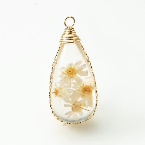 laiton Pendentif, avec Fleurs séchées & résine, Placage, DIY & autocollant époxyde, plus de couleurs à choisir, protéger l'environnement, sans nickel, plomb et cadmium, 13.95x13.10x31.10mm, Vendu par PC