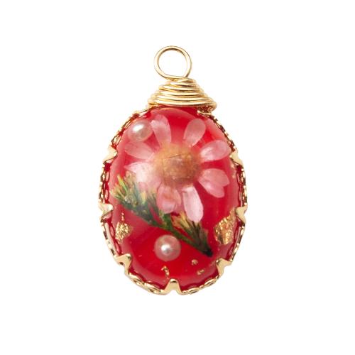 laiton Pendentif, avec Fleurs séchées & résine, larme, Placage, DIY & autocollant époxyde, plus de couleurs à choisir, protéger l'environnement, sans nickel, plomb et cadmium, 14x6.66x23.30mm, Vendu par PC