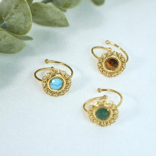 304 Stainless Steel Open Finger Ring, with Gemstone, plated, fashion jewelry, more colors for choice, Sold By PC