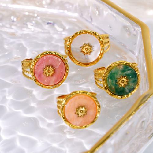 304 Stainless Steel Open Finger Ring, with Gemstone, plated, fashion jewelry, more colors for choice, Sold By PC