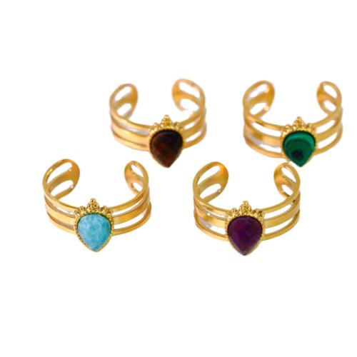 304 Stainless Steel Open Finger Ring, with Gemstone, Teardrop, plated, fashion jewelry, more colors for choice, 14x6.66x23.30mm, Sold By PC