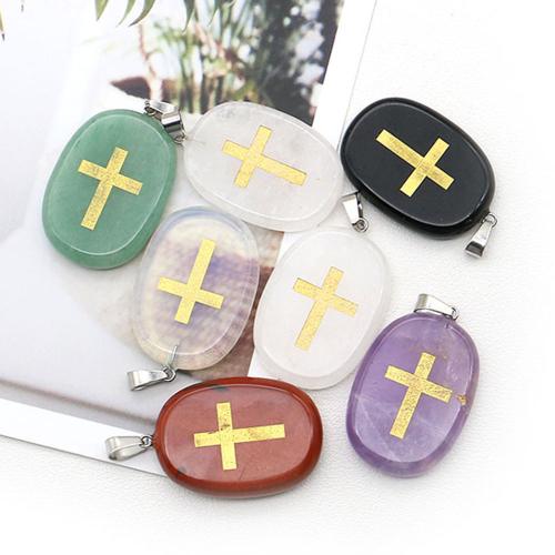 Gemstone Pendants Jewelry, with Iron, Flat Round, DIY, more colors for choice, 25x39mm, Sold By PC