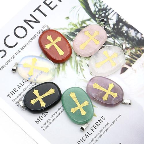 Gemstone Pendants Jewelry, with Iron, Flat Round, DIY, more colors for choice, 25x39mm, Sold By PC