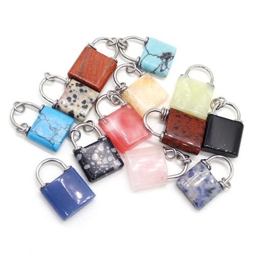 Colgantes de Gemas, Piedras preciosas, con aleación de zinc, Cierradura, chapado, Bricolaje, más colores para la opción, 17x18mm, Vendido por UD