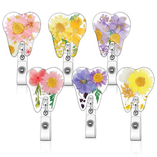 Acrylic Badge Holder, with Dried Flower, Tooth, stretchable & Unisex, more colors for choice, 85x40mm, Sold By PC