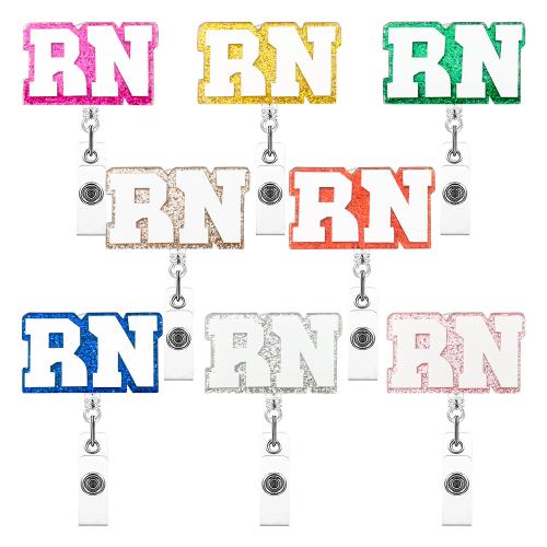 ABS Plastic Badge Holder, with Glitter & Acrylic, Alphabet Letter, stretchable & Unisex, more colors for choice, 85x32mm, Sold By PC