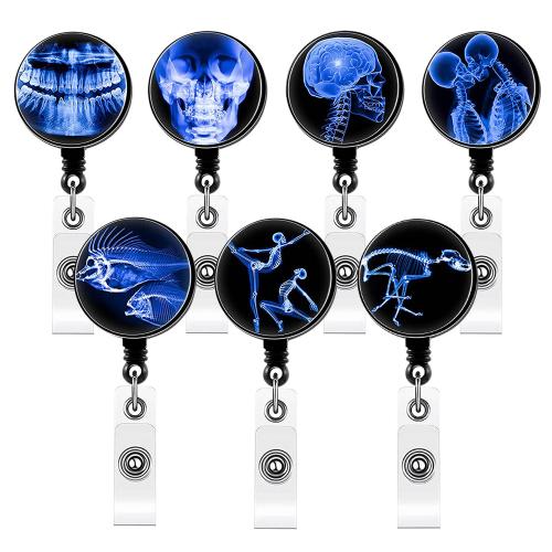 ABS Plastic Badge Holder, with 304 Stainless Steel, Round, stretchable & Unisex & epoxy gel, more colors for choice, 85x32mm, Sold By PC