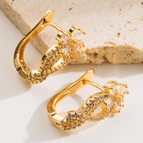 Copper Lever Back Earring, Flower, gold color plated, for woman & with rhinestone, 20x20mm, Sold By Pair