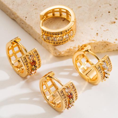 Copper Huggie Hoop Earring, gold color plated, for woman & with rhinestone & hollow, more colors for choice, 15x15mm, Sold By Pair
