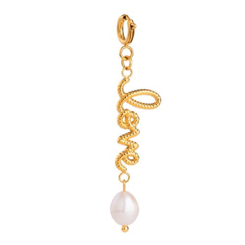 Stainless Steel Pendants, 304 Stainless Steel, with Plastic Pearl, plated, DIY & hollow, golden, Sold By PC