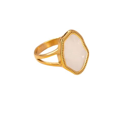 Shell Finger Rings, 304 Stainless Steel, with White Shell, plated, fashion jewelry & for woman & hollow, golden, US Ring Size:9, Sold By PC