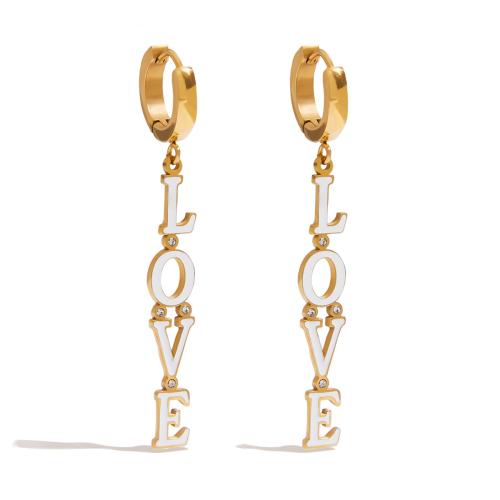 Stainless Steel Drop Earring, 304 Stainless Steel, plated, different styles for choice & for woman & enamel & with rhinestone, golden, Sold By Pair