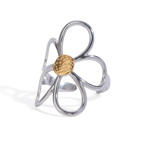 304 Stainless Steel Cuff Finger Ring, Flower, plated, fashion jewelry & for woman & hollow, more colors for choice, Sold By PC