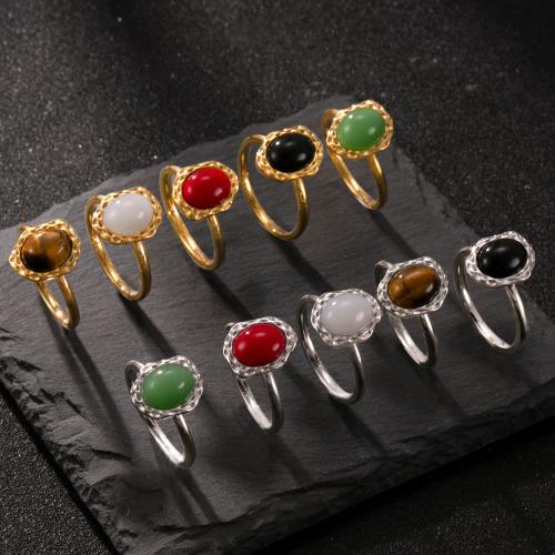 Edelstein Fingerring, 304 Edelstahl, mit Naturstein, plattiert, verschiedenen Materialien für die Wahl & unisex & verschiedene Größen vorhanden, keine, verkauft von PC