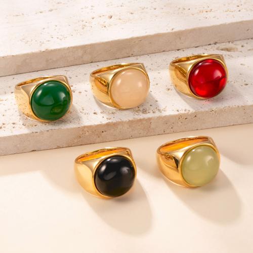 304 Stainless Steel Finger Ring, with Natural Stone, gold color plated, fashion jewelry & Unisex & different size for choice, more colors for choice, Sold By PC