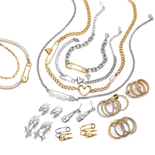 Rhinestone Stainless Steel Jewelry Set, 304 Stainless Steel, plated, different styles for choice & for woman & with rhinestone, Sold By PC