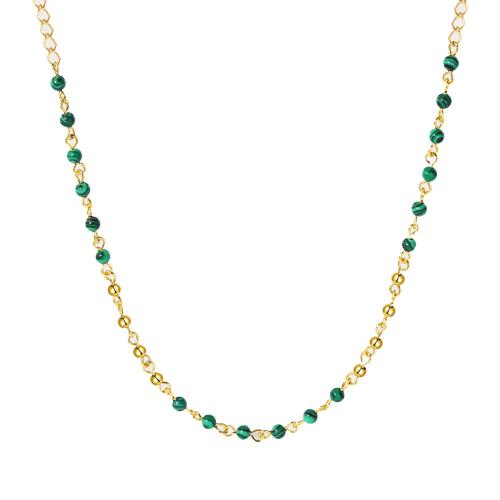 Natural Gemstone Necklace, 304 Stainless Steel, with Malachite, with 6cm extender chain, 18K gold plated, fashion jewelry & different styles for choice & for woman, Length:45 cm, Sold By PC