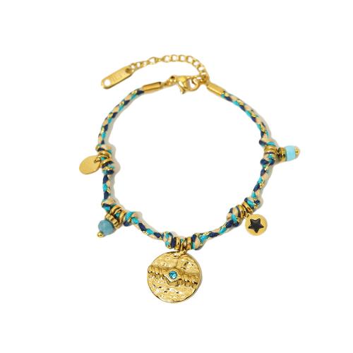 Stainless Steel Jewelry Bracelet, 304 Stainless Steel, with Natural Stone & Crystal, 18K gold plated, different materials for choice & for woman & enamel, more colors for choice, Sold By PC